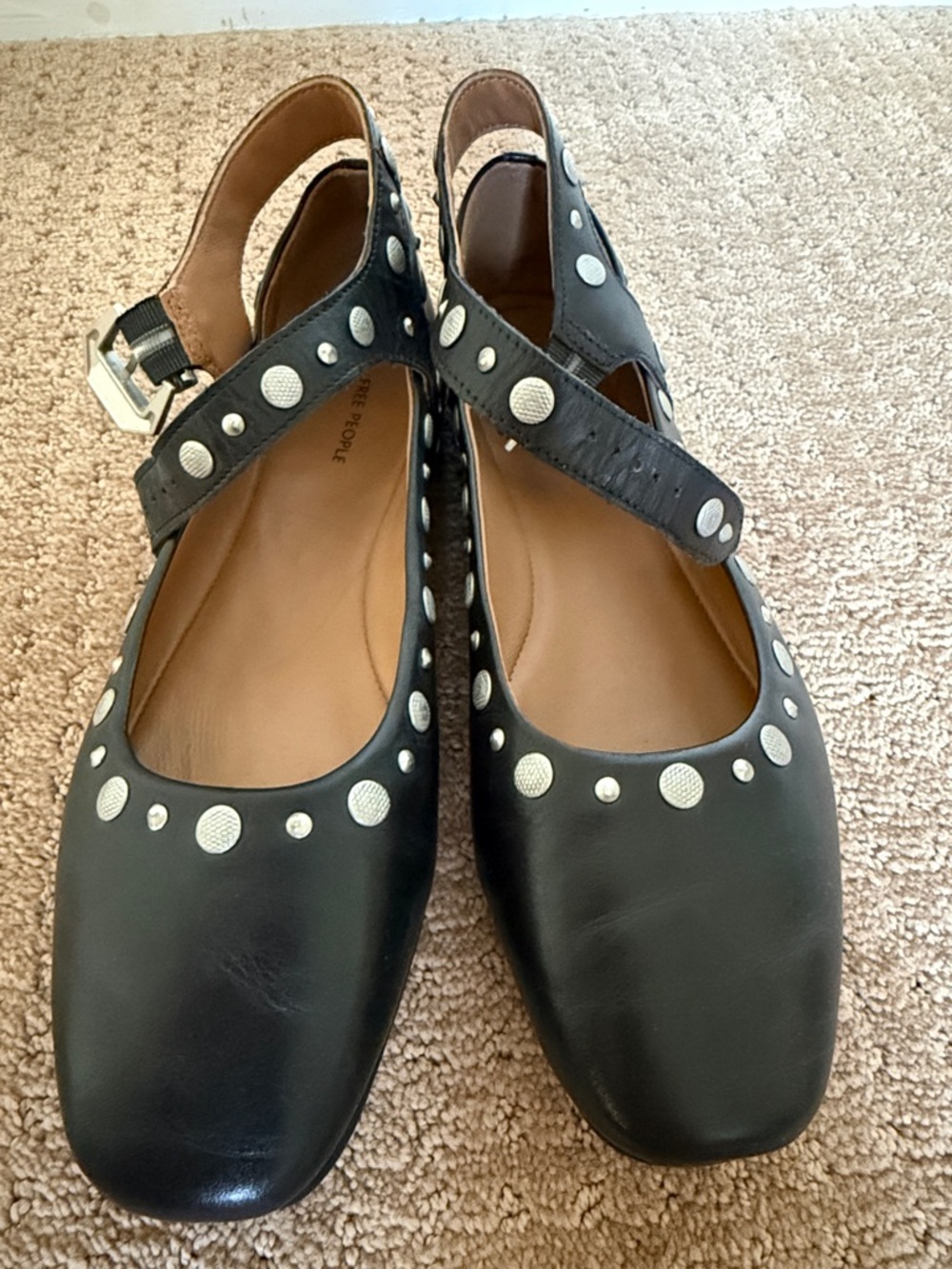 Free People Black Studded Slingback Flats Mystic Mary Jane - Picture 5 of 6